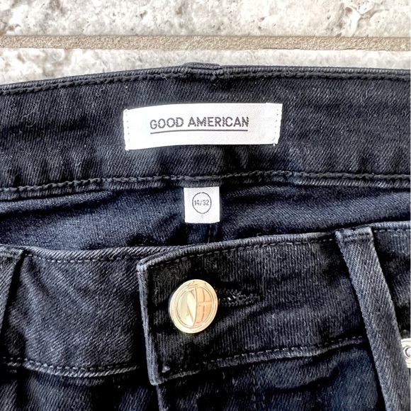 Good American Black Straight Ankle Ribbon Lace Tie Jeans, Size 14/32 - Picture 5 of 9